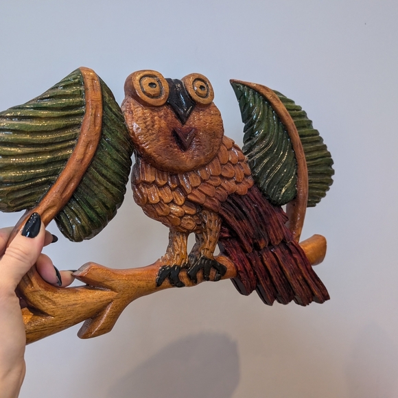 Handcrafted Wooden Owl Decor - Multicolor - Picture 3 of 6